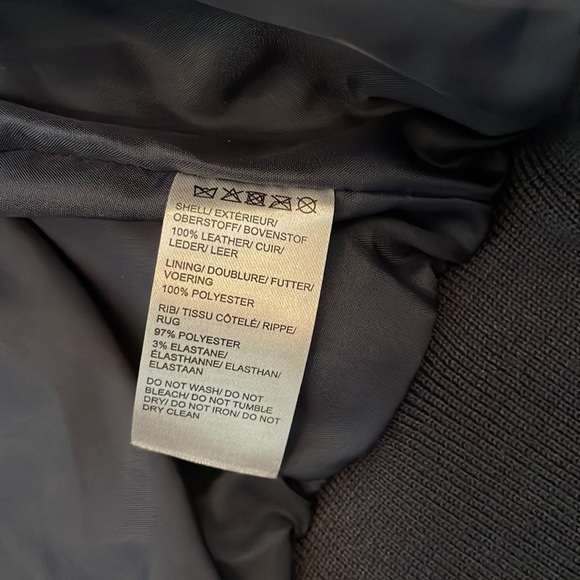 Saks Mens Navy Blue Leather Bomber - Picture 5 of 9